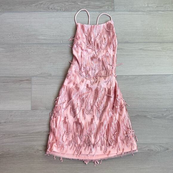 Lulus Blush Pink Fringe Mini Dress Size M - Picture 4 of 8